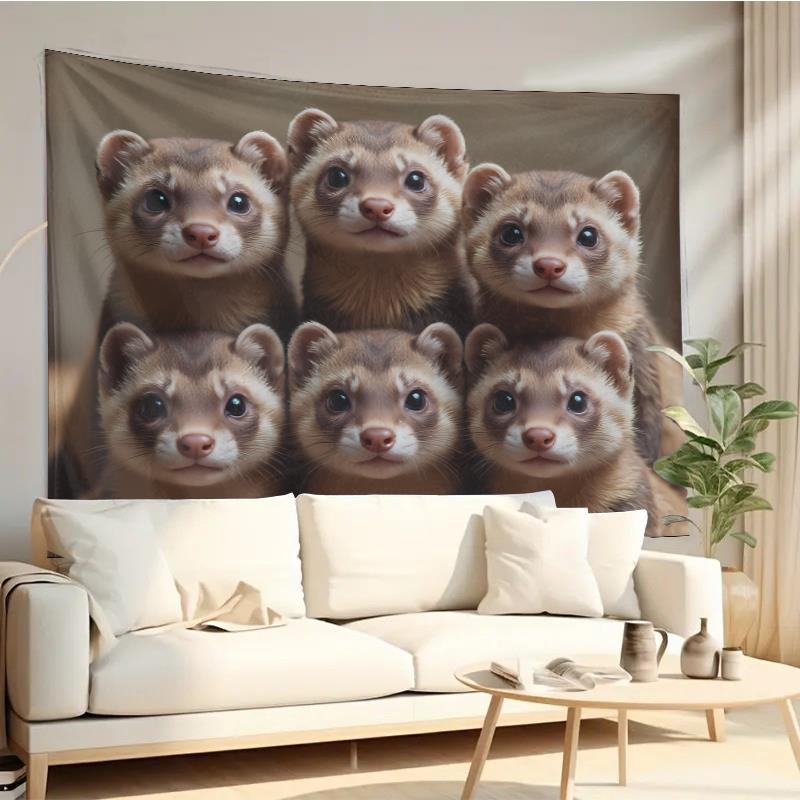 Home Decor Design Ideas - พรมแขวนผนังลายกลุ่มเฟอร์เรตน่ารัก ตกแต่งห้องนั่งเล่น ห้องนอน ผ้าเนื้อนุ่ม งานศิลปะ ของตกแต่งบ้าน