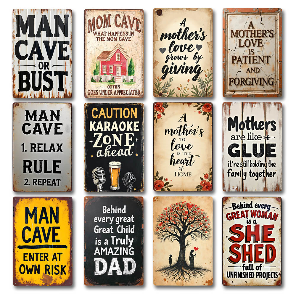 Home Decor Lovely Home - Retro ป้ายโลหะดีบุก Man Cave Mom คาราโอเกะ