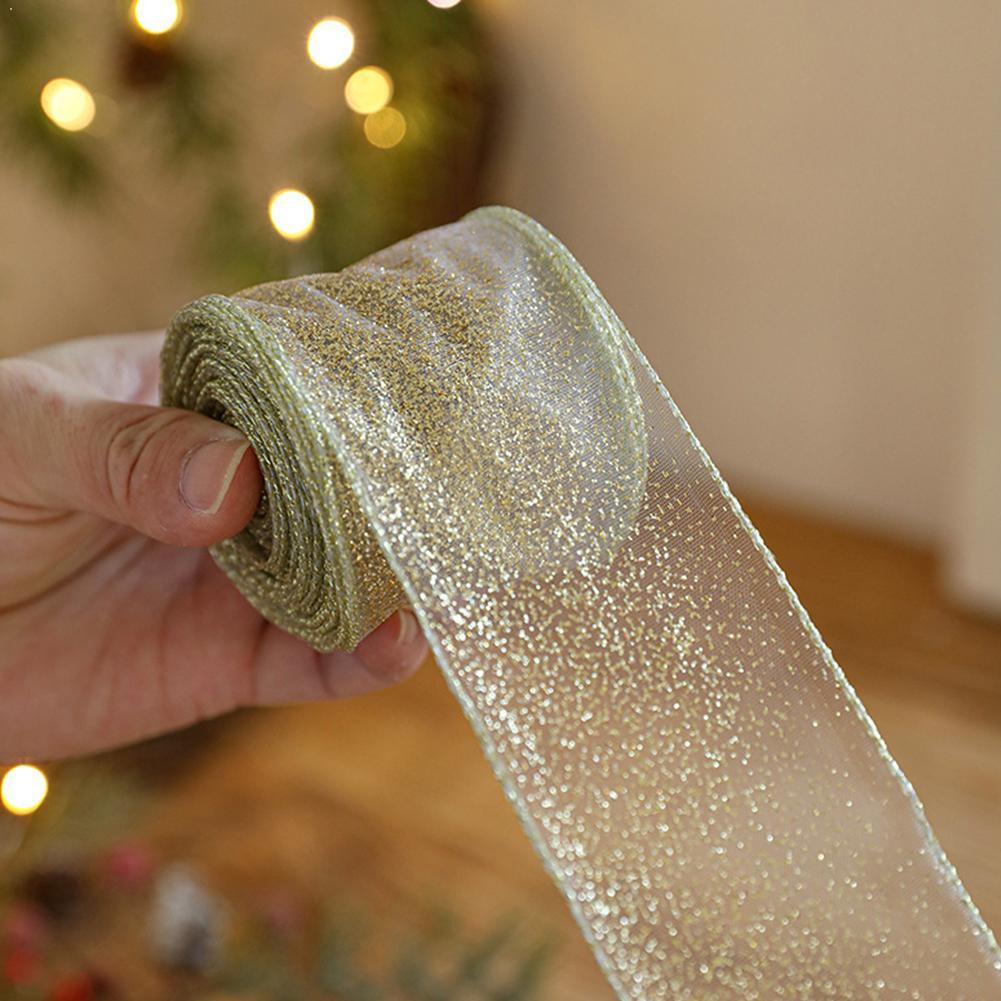 Home Decor Xmas Tree - ริบบิ้นคริสต์มาส 2 เมตร 2027 สีทอง สีเงิน