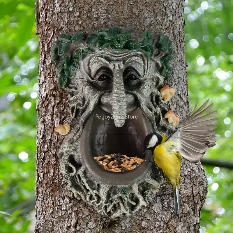 Home Decor Garden - ที่ให้อาหารนกกลางแจ้งรูปหน้าต้นไม้, ที่ให้อาหารนกแบบเห็ดปากกว้างรูปหน้าต้นไม้, ของตกแต่งบ้าน