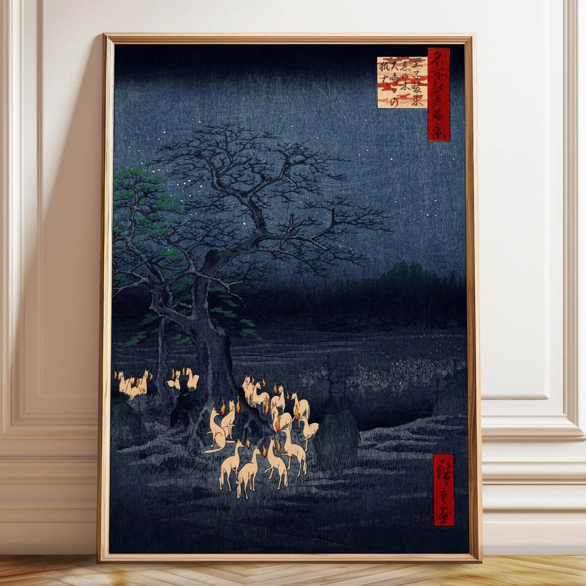 Home Decor Japandi Style - ภาพพิมพ์บนผ้าใบลายจิ้งจอกสไตล์ญี่ปุ่นย้อนยุค โปสเตอร์วินเทจ ศิลปะยูคิโยเอะแบบญี่ปุ่น สำหรับตกแต่งผนังห้องนั่งเล่น ห้องนอน ของตกแต่งบ้าน