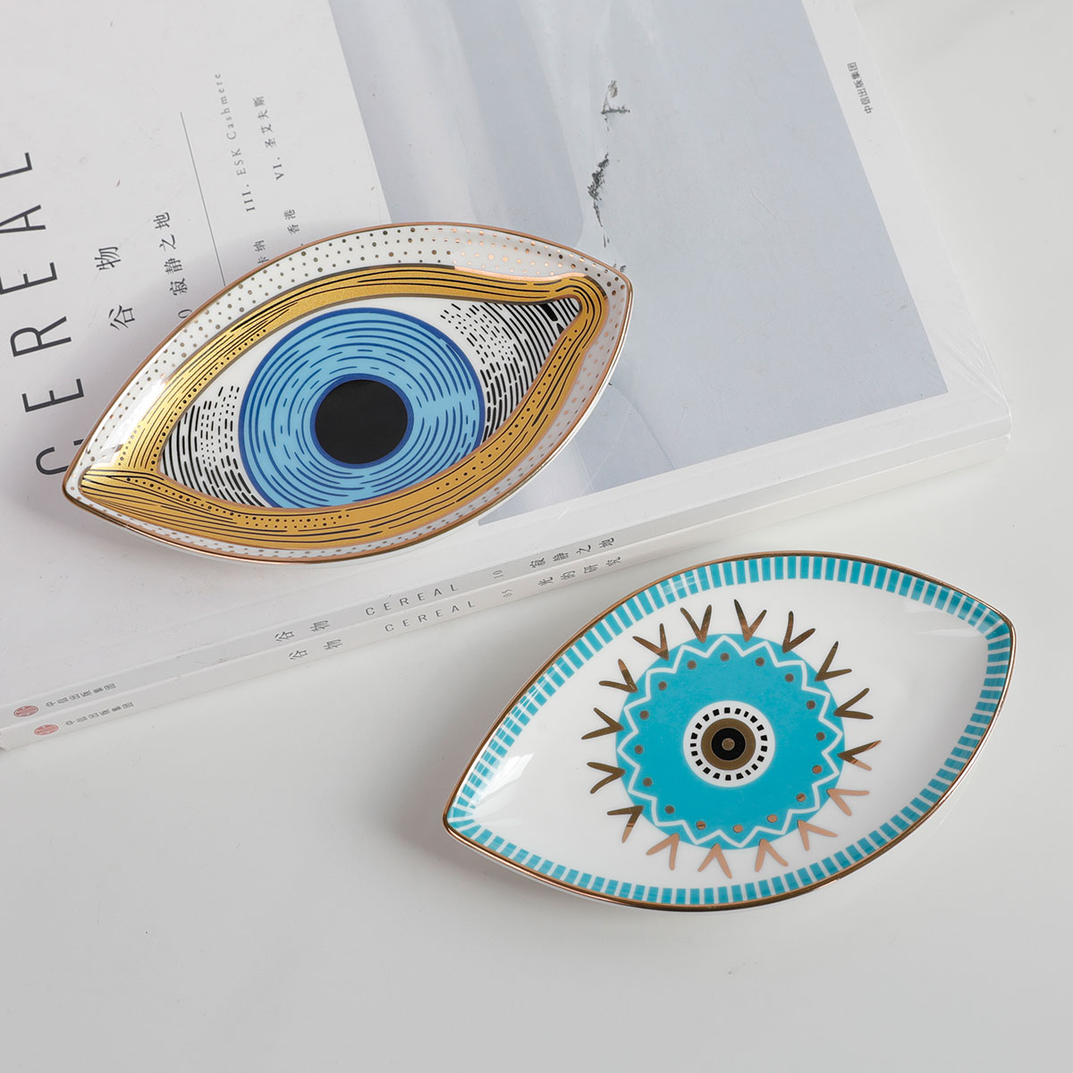 Ceramic Trinket Dish - ของกระจุกกระจิกจานแหวนจานเซรามิกตาชั่วร้ายจานประดับตกแต่งน่ารักถาดของขวัญถาดเครื่องประดับ