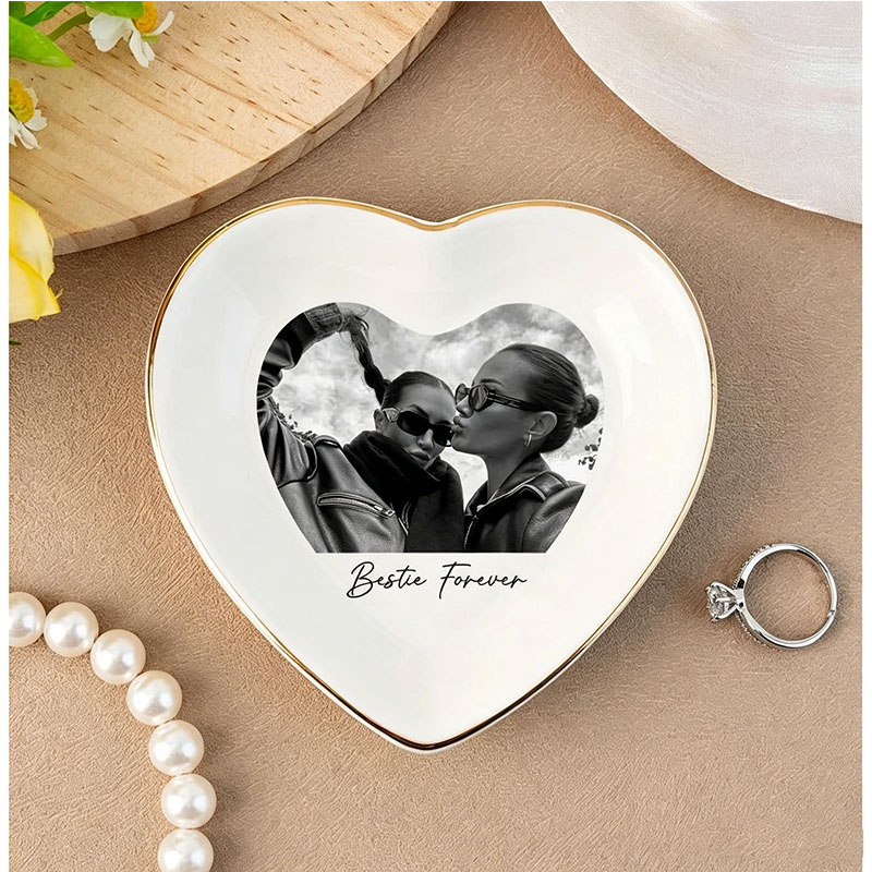 Ceramic Trinket Dish - ถาดใส่ของที่ระลึกพร้อมรูปถ่ายเพื่อนสนิทแบบส่วนตัว ถาดเซรามิกสำหรับขอเพื่อนเจ้าสาว ของที่ระลึกงานแต่งงานสำหรับเพื่อน
