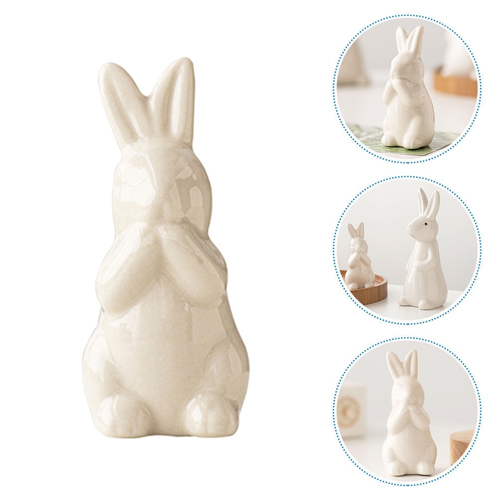 Home Decor Design Ideas - ของตกแต่งรูปกระต่ายเซรามิกสีขาว งานฝีมือประณีต ของตกแต่งห้อง ของประดับโต๊ะสำหรับบ้าน สำนักงาน โต๊ะทำงาน