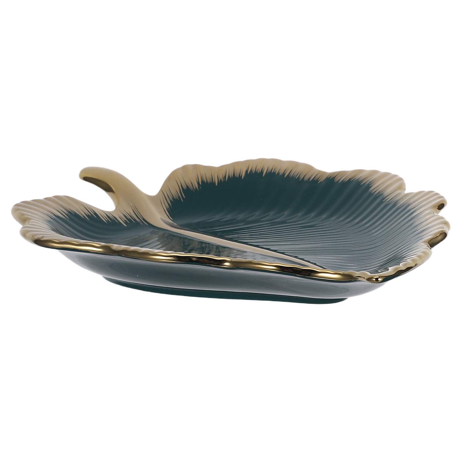 Ceramic Trinket Dish - ถาดเซรามิกรูปใบไม้สีเขียว สำหรับตกแต่ง วางเครื่องประดับ แหวน จานใส่ของกระจุกกระจิก ที่เก็บกุญแจ