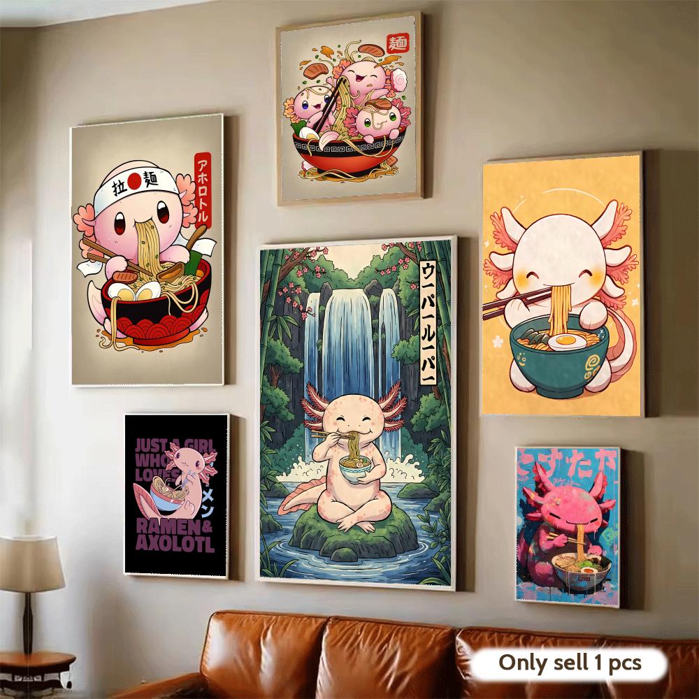 Home Decor Design Ideas - โปสเตอร์ออกแบบศิลปะ Ramen Axolotls สติ๊กเกอร์ติดผนังศิลปะแบบมีกาวในตัวสำหรับตกแต่งห้องนอนและห้องนั่งเล่น ของตกแต่งบ้าน ไอเดียของขวัญสุดพิเศษ