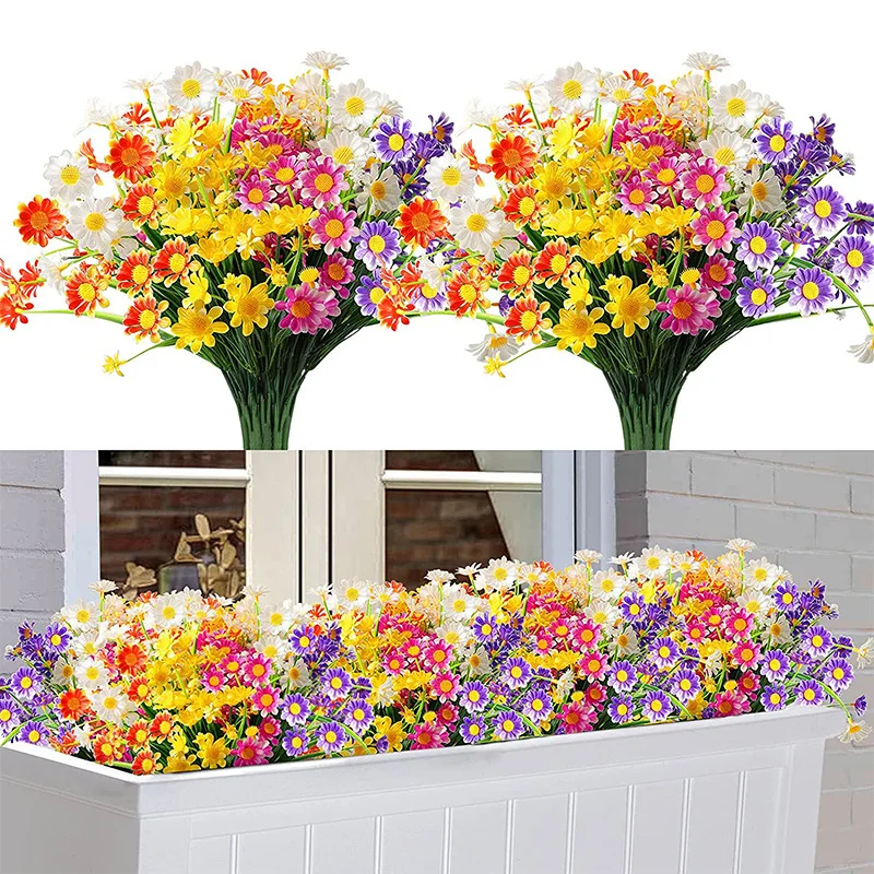 Home Decor Daisy - 35 ซม.ประดิษฐ์ดอกไม้ Daisy Anti-UV ไม่ซีดจางโรงงานพลาสติกตกแต่งบ้านหน้าต่างกลางแจ้งพลาสติกดอกไม้งานแต่งงานตกแต่ง