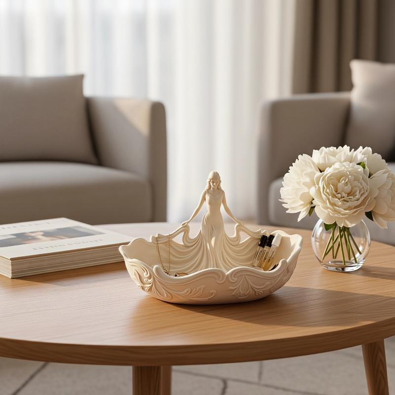 Ceramic Trinket Dish - ถาดเก็บเครื่องประดับทรงรูปปั้น ที่จัดเก็บของตกแต่งแบบเรียบง่าย สำหรับวางบนโต๊ะเครื่องแป้ง ทางเข้าบ้าน หรือใช้เก็บของกระจุกกระจิก