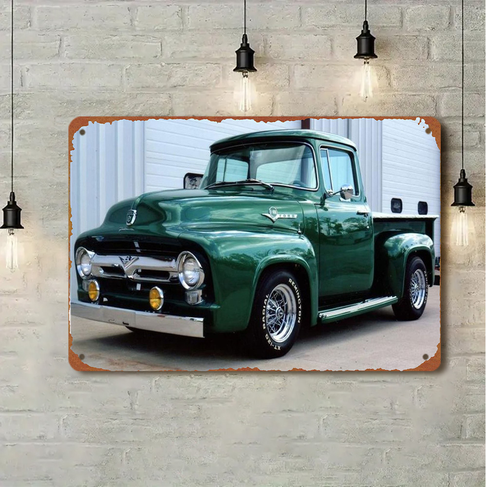 Home Decor Green - ป้ายโลหะรถกระบะสีเขียวสไตล์วินเทจ - ของตกแต่งผนังอะลูมิเนียมสไตล์เรโทร กันน้ำและกันฝุ่น สำหรับบ้าน บาร์
