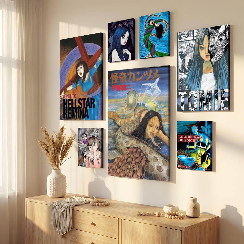 Home Decor Mirror - จุนจิ อิโตะ ภาพวาดติดผนังกรอบรูปแนวสยองขวัญจากมังงะ งานศิลปะบนผ้าแคนวาสพร้อมกรอบด้านใน กันน้ำ ตกแต่งบ้านสำหรับห้องนั่งเล่น