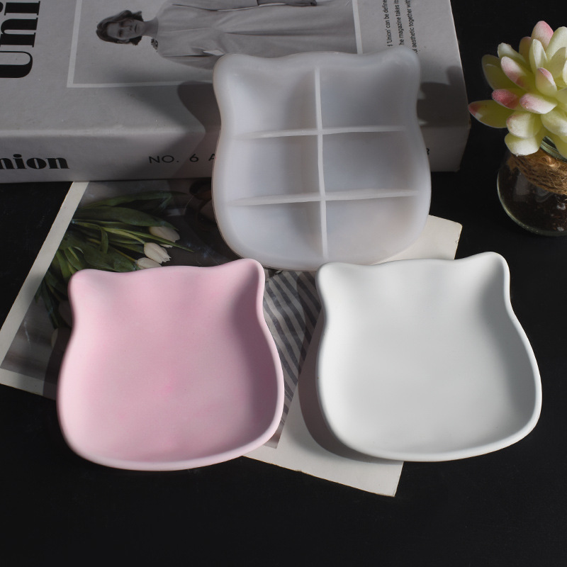 Ceramic Trinket Dish - พลาสเตอร์แมวจานแม่พิมพ์ลูกแมวถาดหูแมวเครื่องประดับถาดกระจกหยด DIY แม่พิมพ์ซิลิโคนเครื่องปั้นดินเผาและเซรามิคแม่พิมพ์ดิน