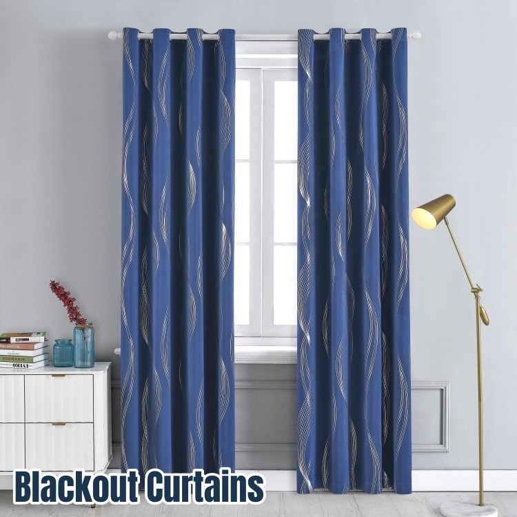 Home Decor Curtains - ผ้าม่านกันแสงสีดำสำหรับหน้าต่างห้องนั่งเล่น, ผ้าม่านตกแต่ง, ผ้าม่านกันแสงความแม่นยำสูง ลายคลื่นสีเงิน 1 ชิ้น