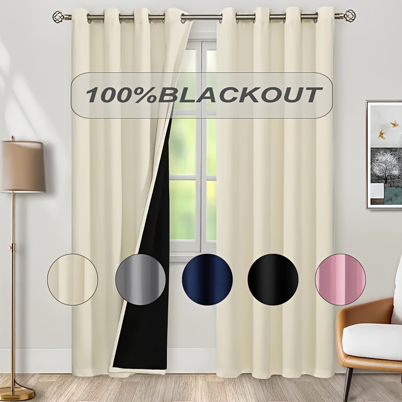 Home Decor Wall Panels - ผ้าม่านกันแสง 100% 1 ผืน พร้อมผ้าซับหลังสีดำ ผ้าม่านกันความร้อนหลากสี