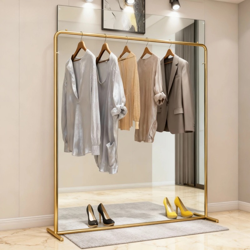 Home Decor Retail Stores - ราวแขวนเสื้อผ้าดีไซน์หรูหรา สีทอง ทำจากเหล็กศิลป์ สไตล์นอร์ดิก ความยาว 100-150