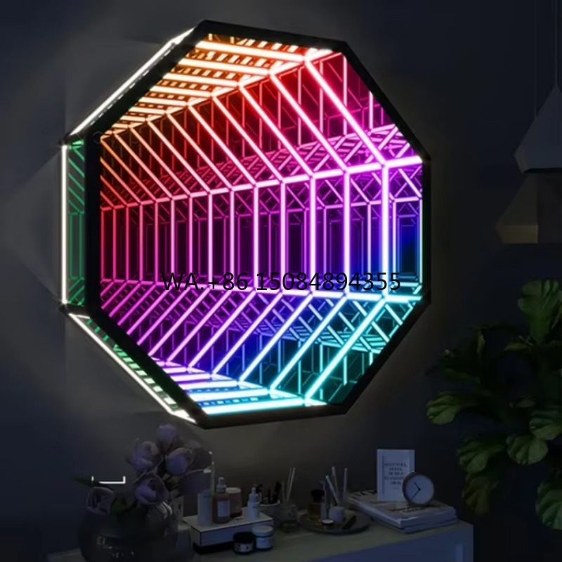 Home Decor Mirror - อุโมงค์ไฟกระจกอินฟินิตี้รูปทรงแปดเหลี่ยม 3 มิติ กระจกอินฟินิตี้ LED ประตูส่องสว่างมหัศจรรย์