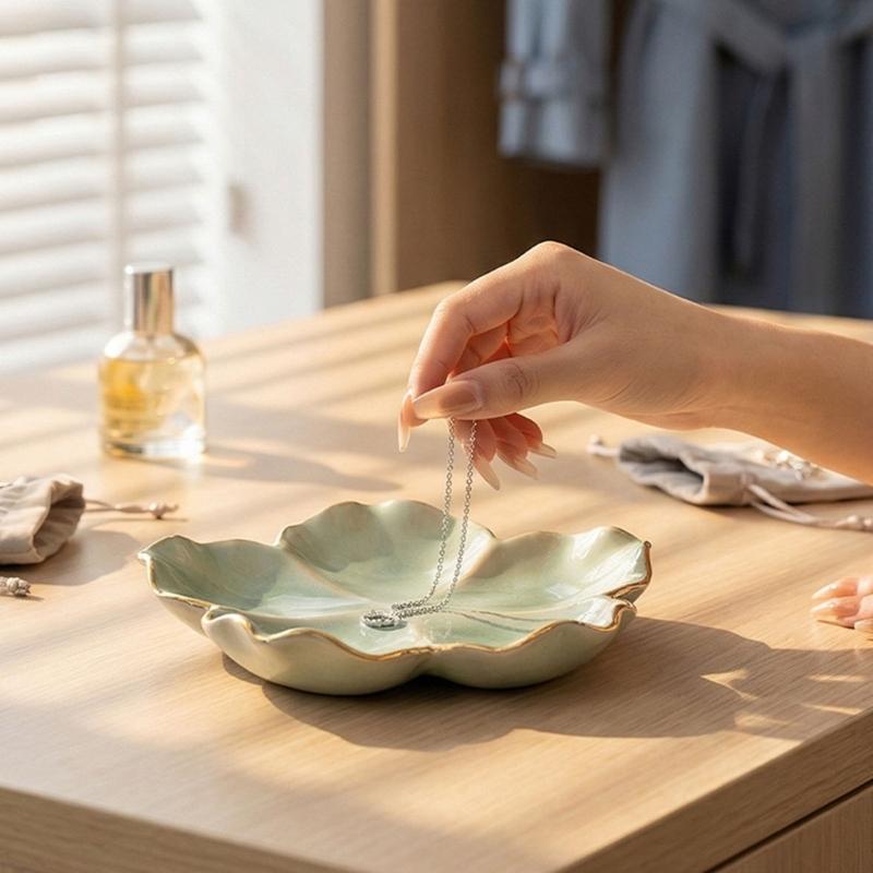 Ceramic Trinket Dish - Y1UD เซรามิคดอกไม้รูปร่างเครื่องประดับ Catchall ถาดสำหรับ Dresser Entryway