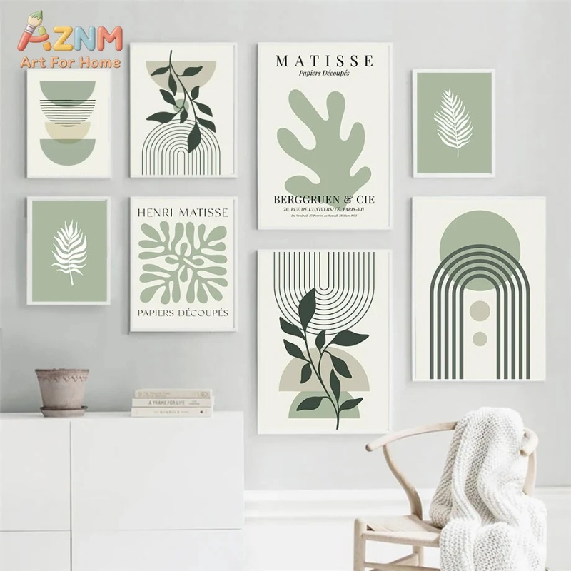 ภาพวาดบนผ้าใบลายเส้นเรขาคณิตสี - Home Decor Green บทวิจารณ์และราคา