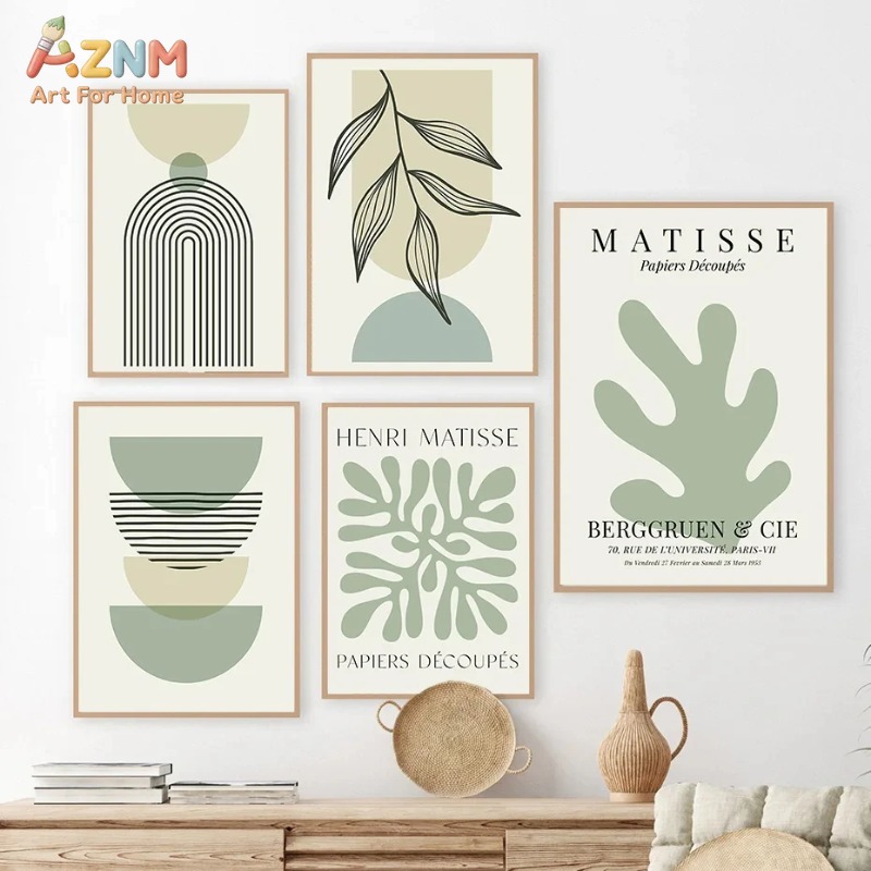 ภาพวาดบนผ้าใบลายเส้นเรขาคณิตสี - Home Decor Green บทวิจารณ์และราคา