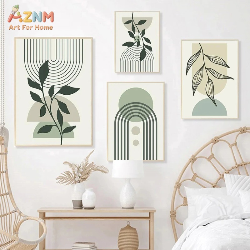 ภาพวาดบนผ้าใบลายเส้นเรขาคณิตสี - Home Decor Green บทวิจารณ์และราคา