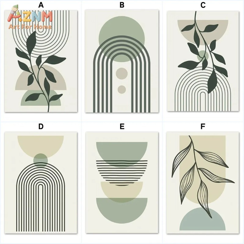 ภาพวาดบนผ้าใบลายเส้นเรขาคณิตสี - Home Decor Green บทวิจารณ์และราคา