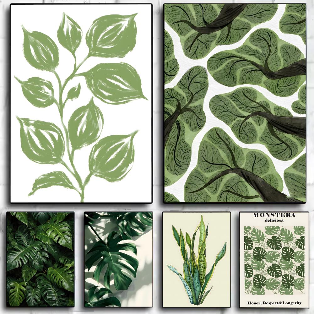 1 ชิ้น ภาพพิมพ์ใบไม้สีเขียวธรร - Home Decor Green บทวิจารณ์และราคา