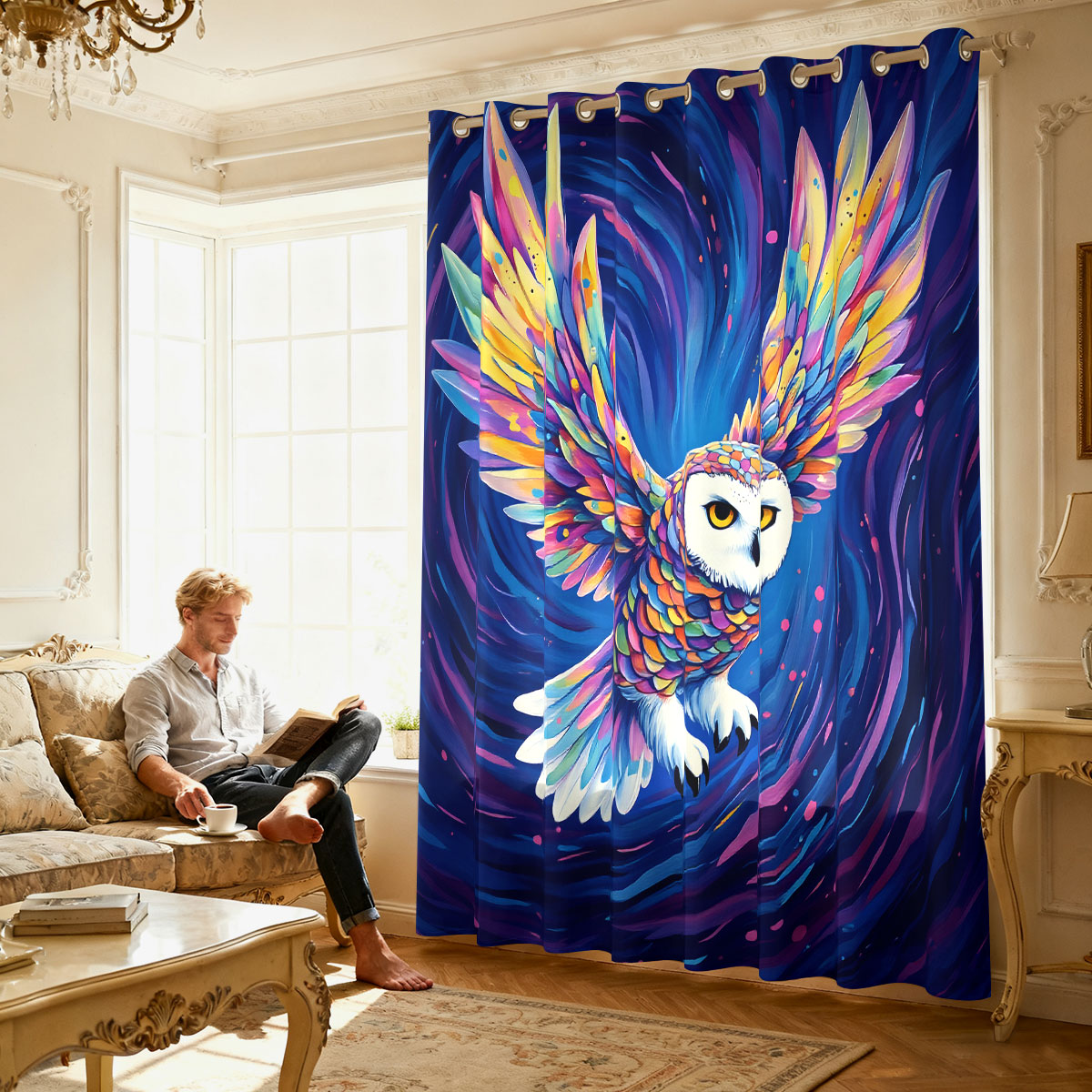 ผ้าม่านลายพิมพ์นกฮูกบินกลางท้อ - Home Decor Curtains บทวิจารณ์และราคา