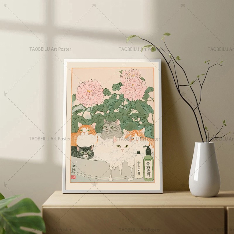 แมวแทบบี้ญี่ปุ่นในอ่างอาบน้ำ โ - Home Decor Japandi Style บทวิจารณ์และราคา