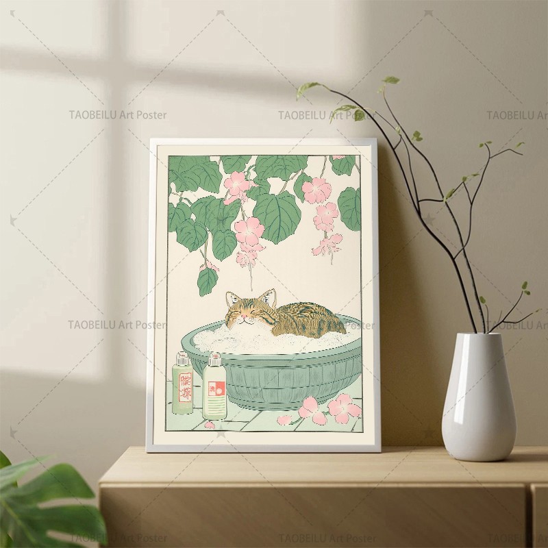 แมวแทบบี้ญี่ปุ่นในอ่างอาบน้ำ โ - Home Decor Japandi Style บทวิจารณ์และราคา