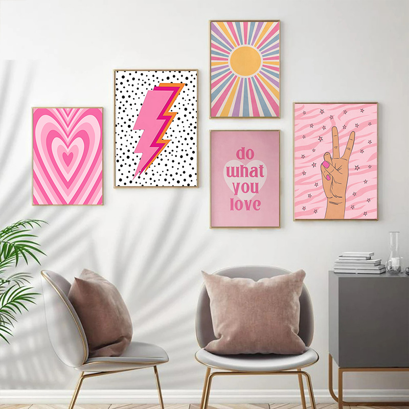 นามธรรมสีชมพูไลท์นิ่งไล่ระดับส - Home Decor Lovely Home บทวิจารณ์และราคา