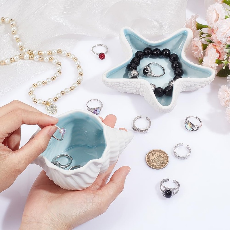ถาดเครื่องประดับเซรามิก2ชิ้นถา - Ceramic Trinket Dish บทวิจารณ์และราคา